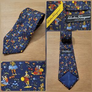 SALVATORE FERRAGAMO Tie Men’s Multicolor Asian Dancer w Floral Motif Made Italy